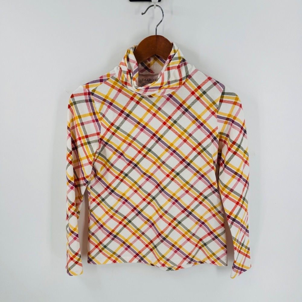 Talbots Multi Color Plaid Turtleneck Knit Size PS Preppy Academia Fall Retro Mod